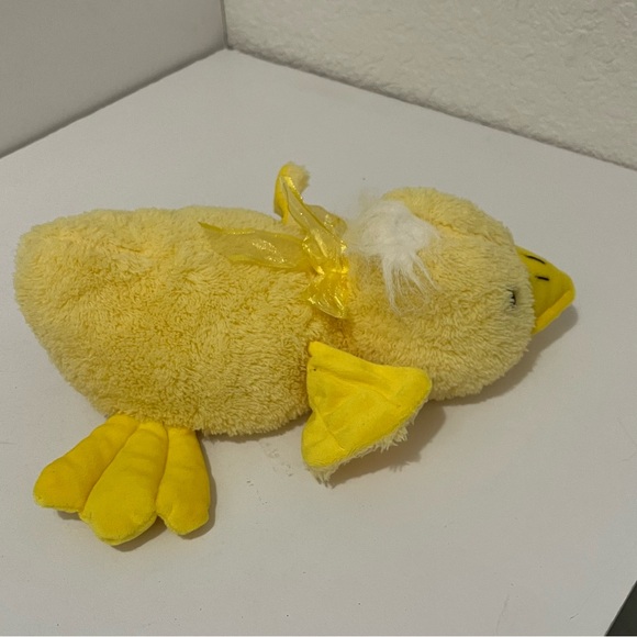 New Concepts Laying Down Yellow Duck Plush 11" Stuffed Animal Toy Bow - Picture 6 of 11